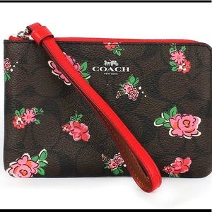 COACH FLORAL CORNER ZIPPER SIGNATURE WRISTLET